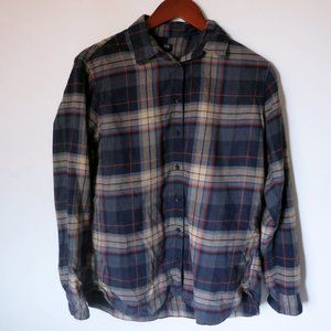 100% Cotton Navy Beige Plaid Button Down Shirt